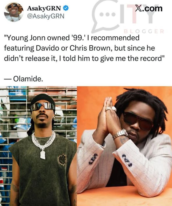 Olamide Reveals, “Young Jonn Originally Owned ‘99’ Before Passing It to Me”