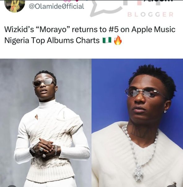 Wizkid’s “Morayo” Storms Back Into Top 5 on Apple Music Nigeria