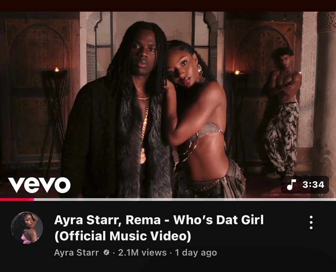 Ayra Starr and Rema’s “Who’s That Girl?” Hits Over 2 Million Views in 24 Hours