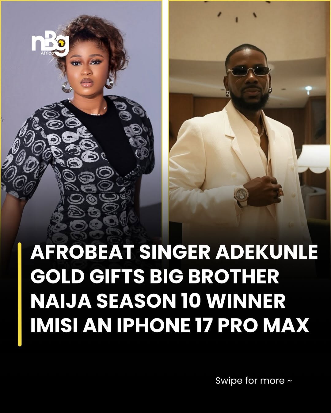 Adekunle Gold Gifts Big Brother Naija Season 10 Winner Imisi an iPhone 17 Pro Max