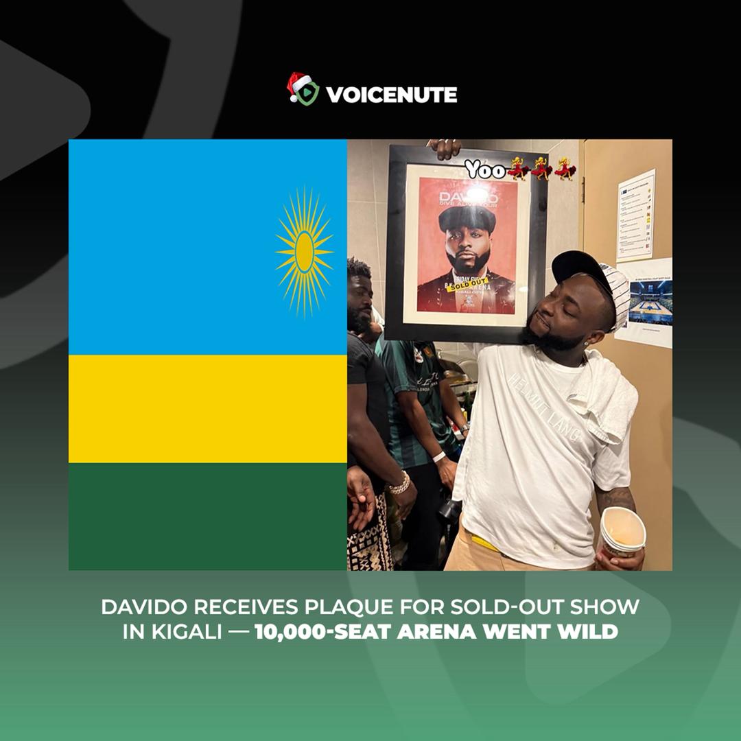 Davido Receives Plaque After Selling Out 10,000-Seat Arena in Kigali
