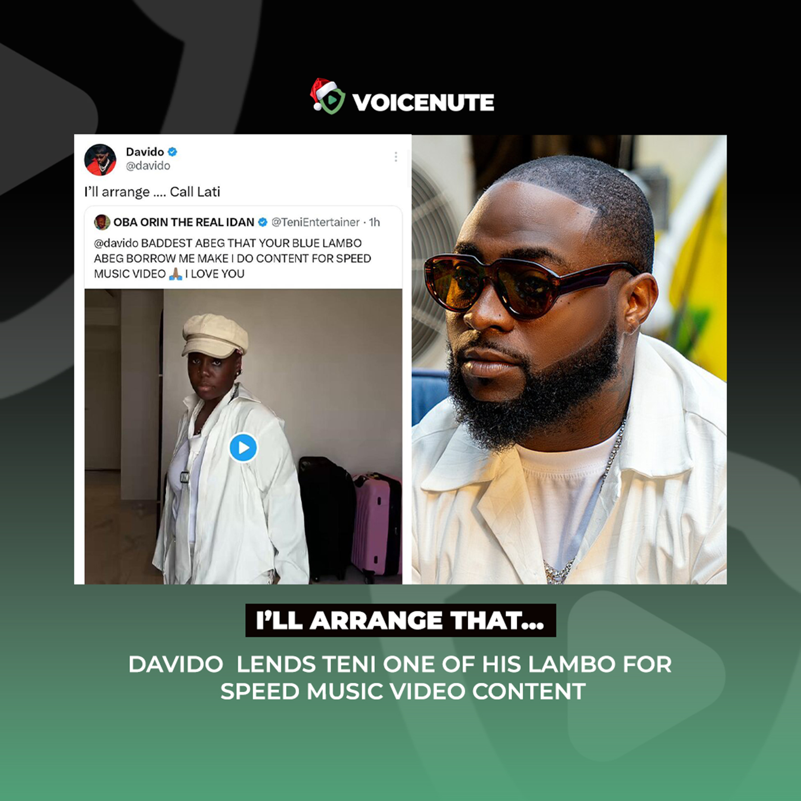 “I’ll Arrange That”: Davido Lends Teni His Lamborghini for Speed Music Video